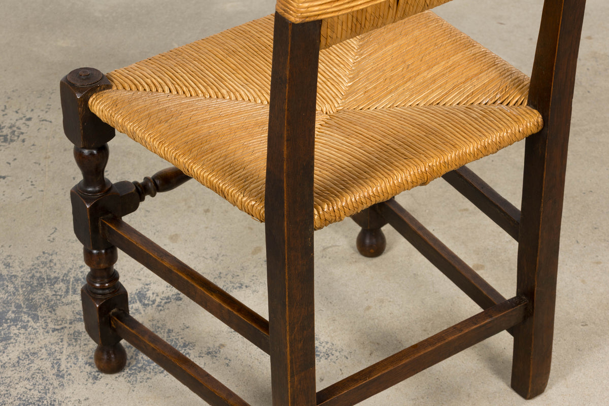 Antique French Provincial Oak Rush Seat Dining Chairs - Set of 6