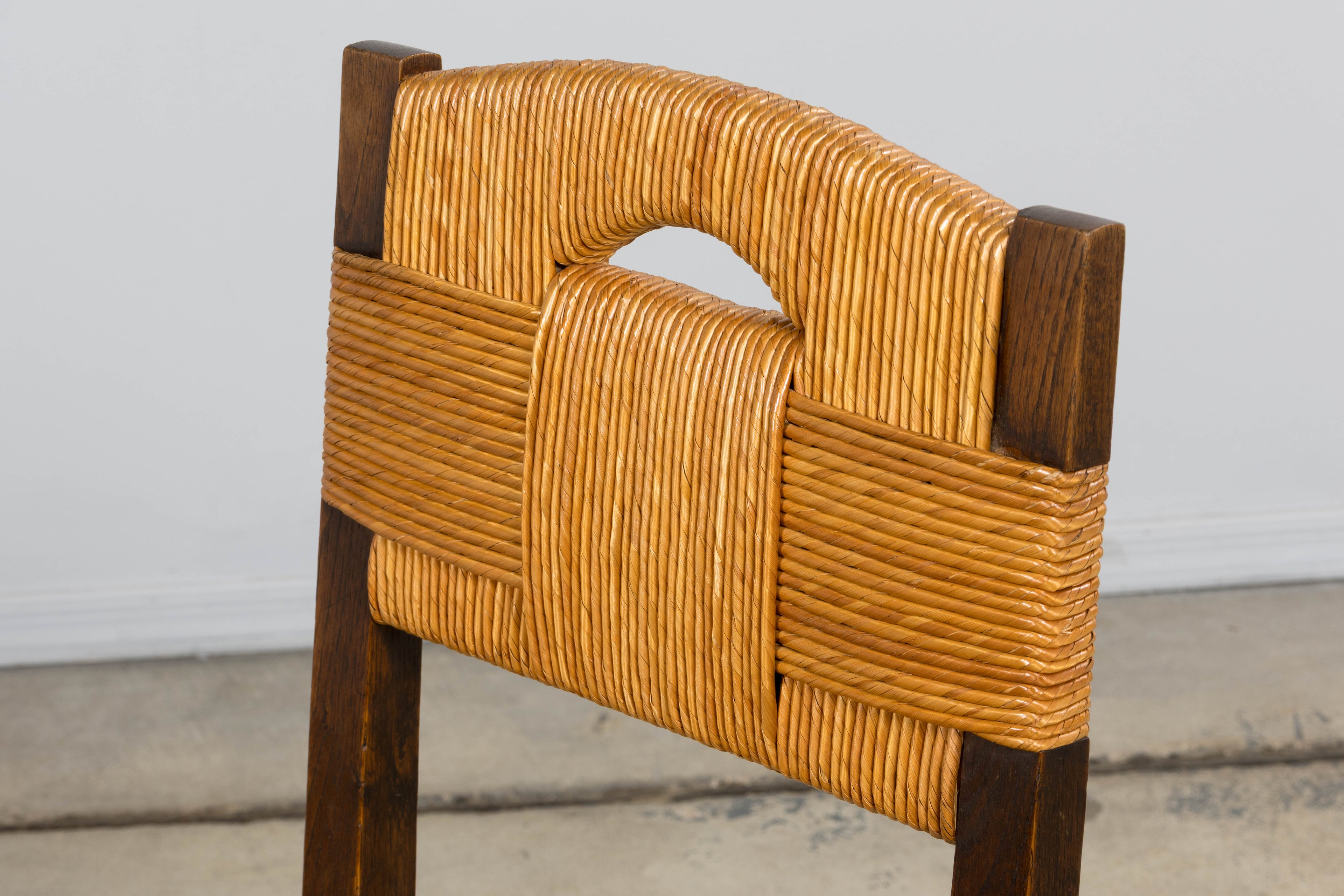 Antique French Provincial Oak Rush Seat Dining Chairs - Set of 6