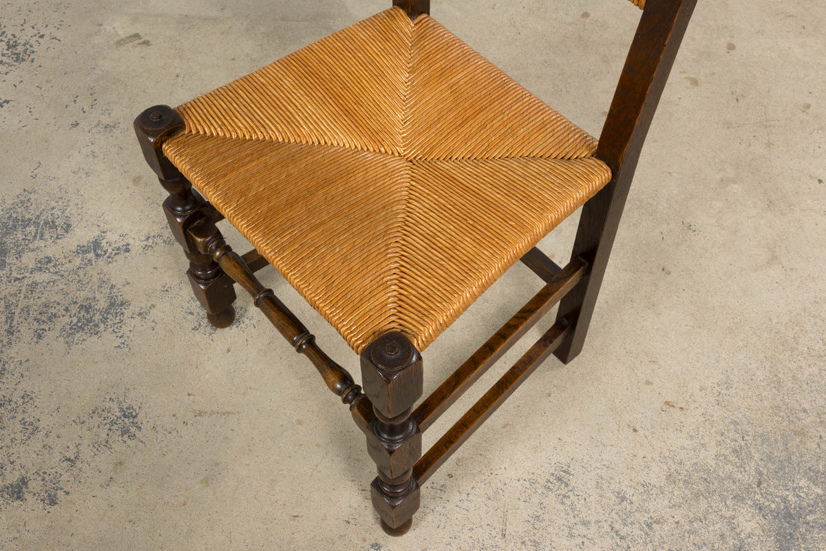 Antique French Provincial Oak Rush Seat Dining Chairs - Set of 6