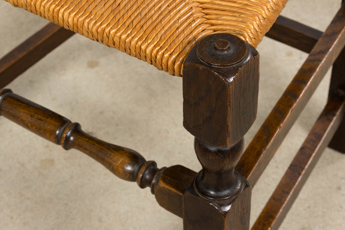 Antique French Provincial Oak Rush Seat Dining Chairs - Set of 6
