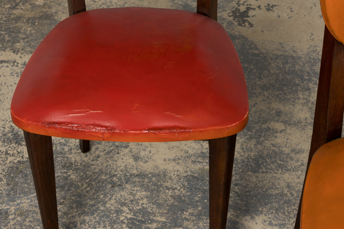 Mid Century Modern French Oak Dining Chairs in Rainbow Vinyl - Set of 6