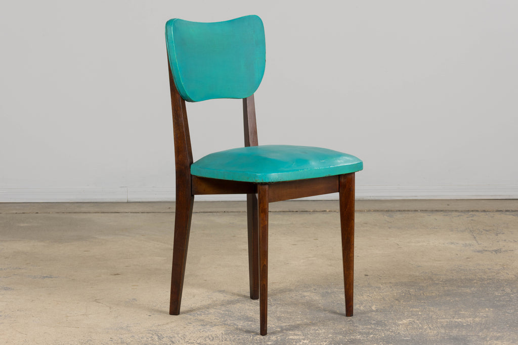 Mid Century Modern French Oak Dining Chairs in Rainbow Vinyl - Set of 6