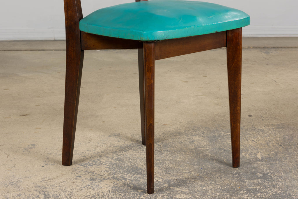 Mid Century Modern French Oak Dining Chairs in Rainbow Vinyl - Set of 6