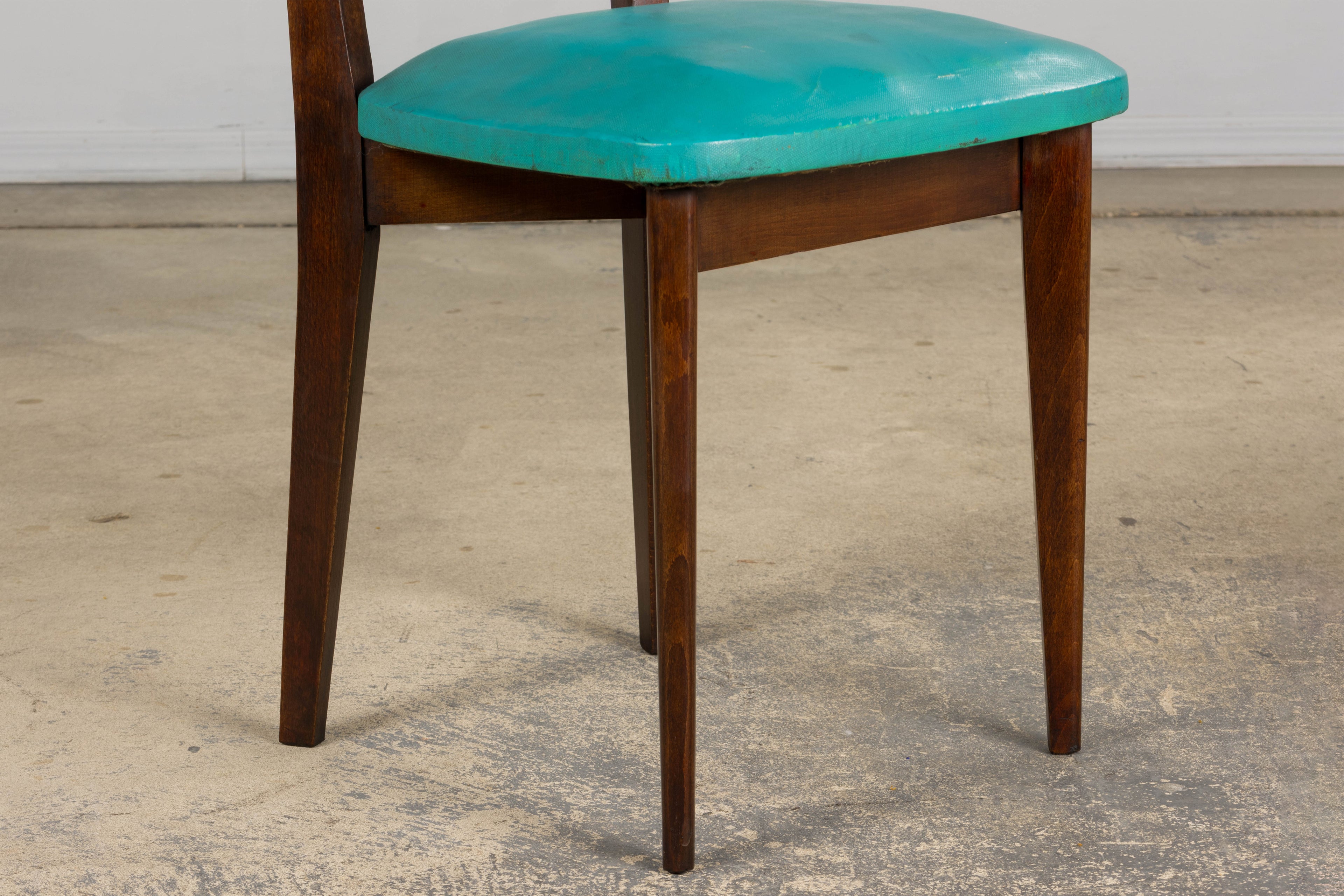 Mid Century Modern French Oak Dining Chairs in Rainbow Vinyl - Set of 6