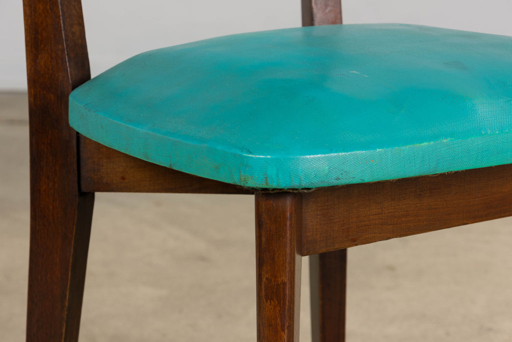 Mid Century Modern French Oak Dining Chairs in Rainbow Vinyl - Set of 6