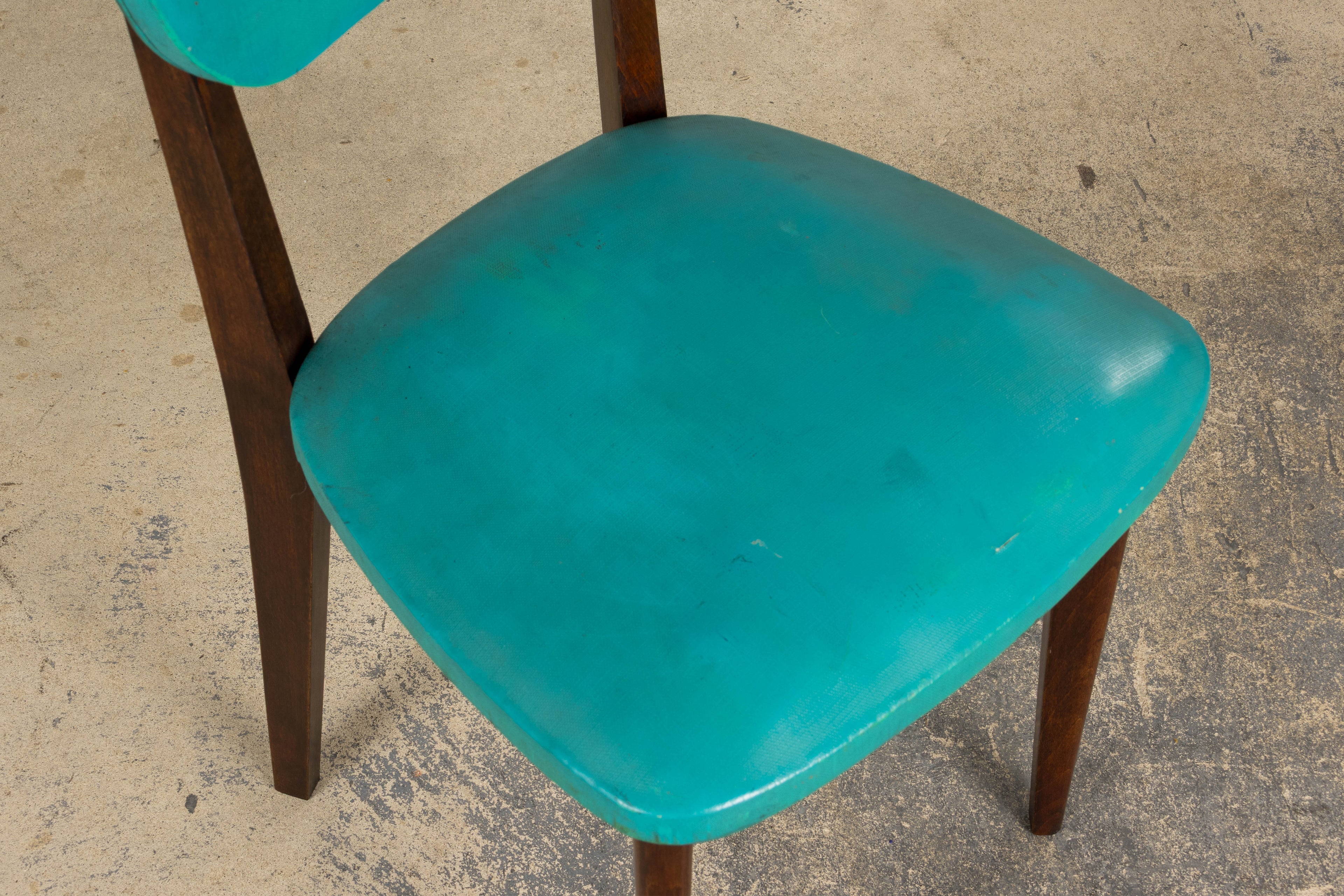 Mid Century Modern French Oak Dining Chairs in Rainbow Vinyl - Set of 6