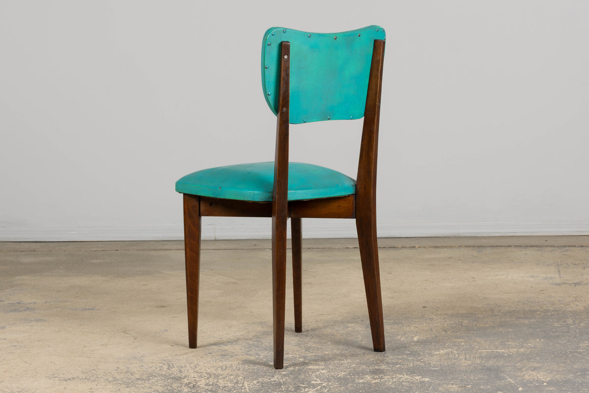 Mid Century Modern French Oak Dining Chairs in Rainbow Vinyl - Set of 6
