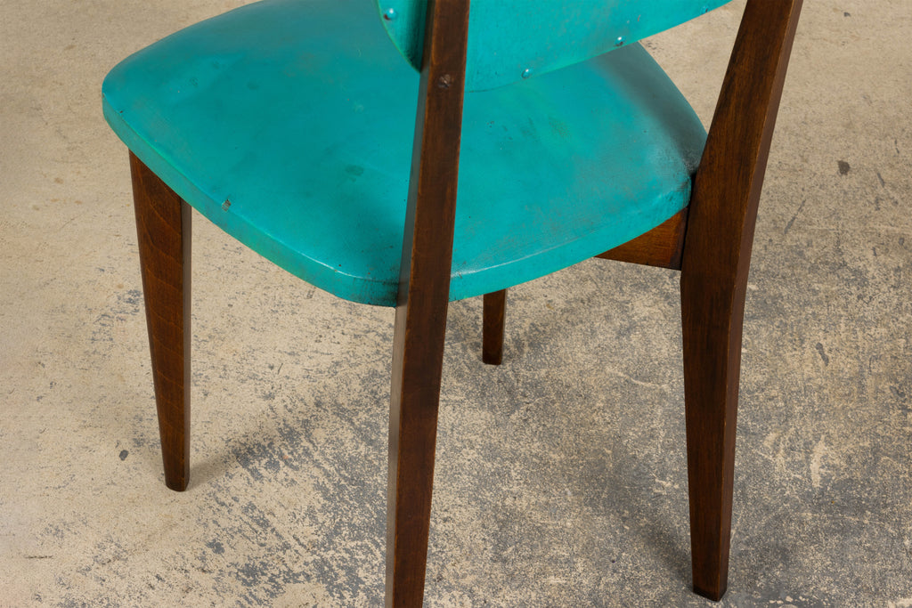 Mid Century Modern French Oak Dining Chairs in Rainbow Vinyl - Set of 6