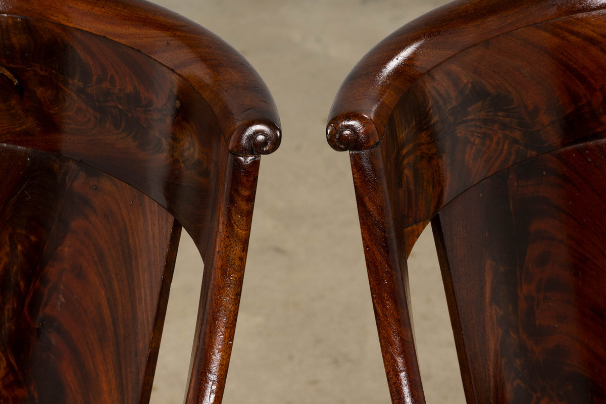 19th Century French Empire Style Mahogany Gondola Dining Chairs W/ Floral Tapestry - Set of 6