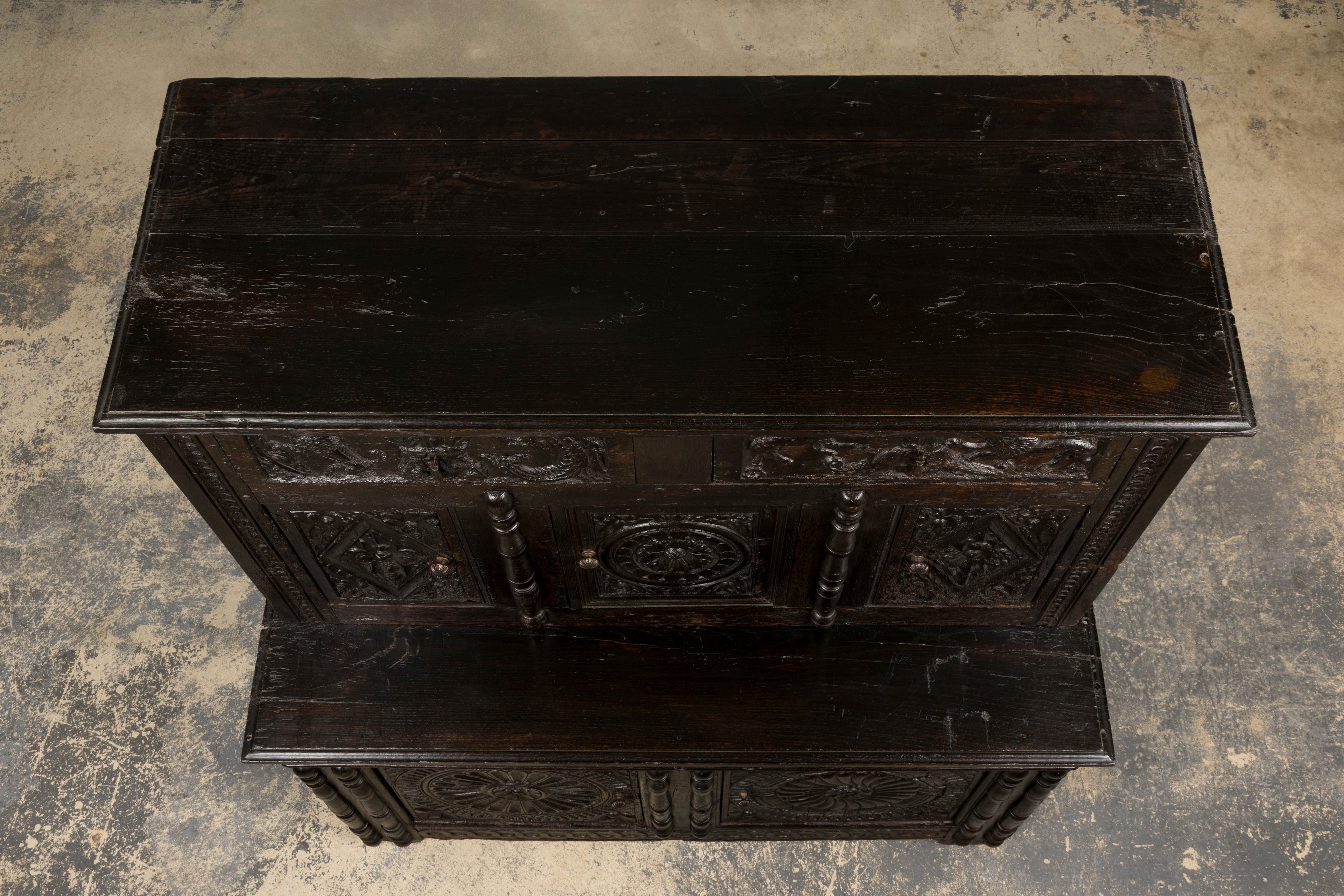 ON HOLD 18th Century French Renaissance Carved Oak Cupboard Buffet