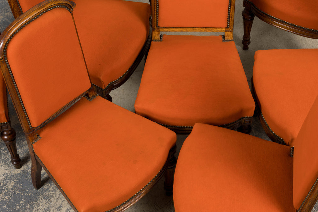 Antique French Napoleon III Style Oak Dining Chairs - Set of 12