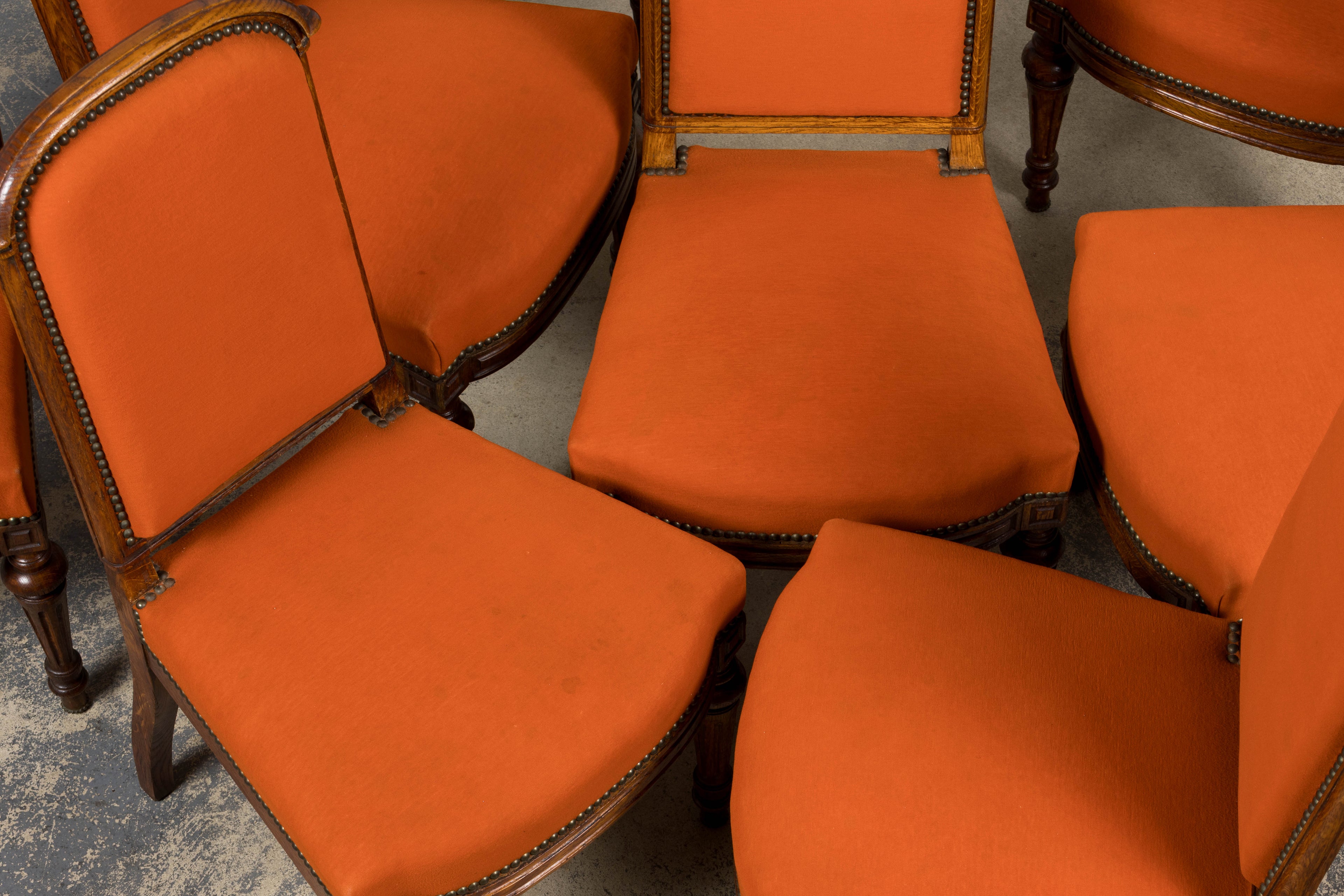 Antique French Napoleon III Style Oak Dining Chairs - Set of 12