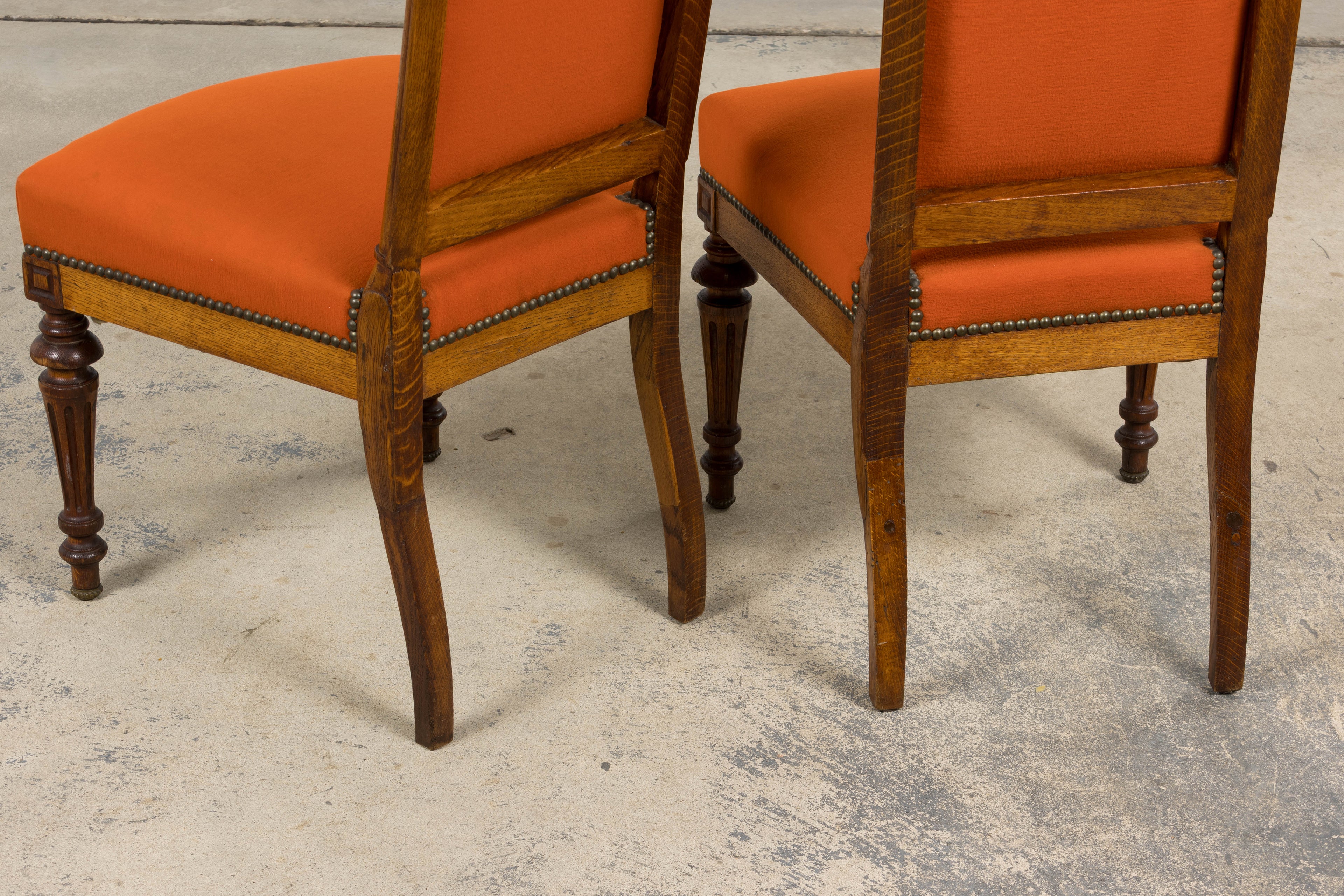 Antique French Napoleon III Style Oak Dining Chairs - Set of 12