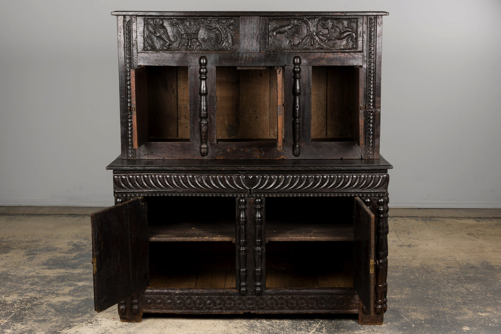 ON HOLD 18th Century French Renaissance Carved Oak Cupboard Buffet