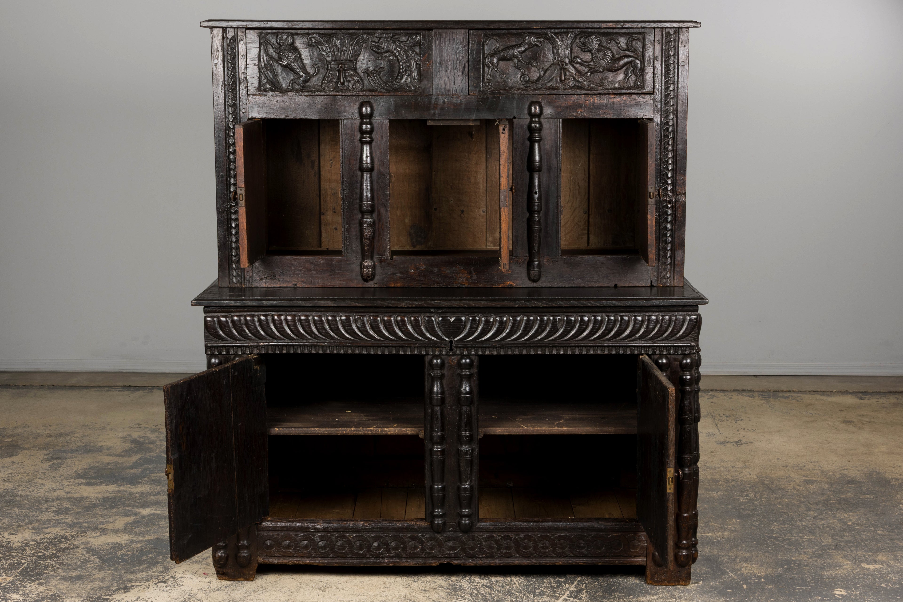 ON HOLD 18th Century French Renaissance Carved Oak Cupboard Buffet