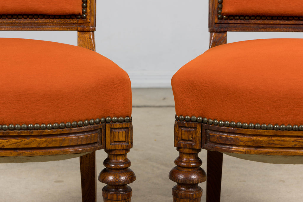 Antique French Napoleon III Style Oak Dining Chairs - Set of 12