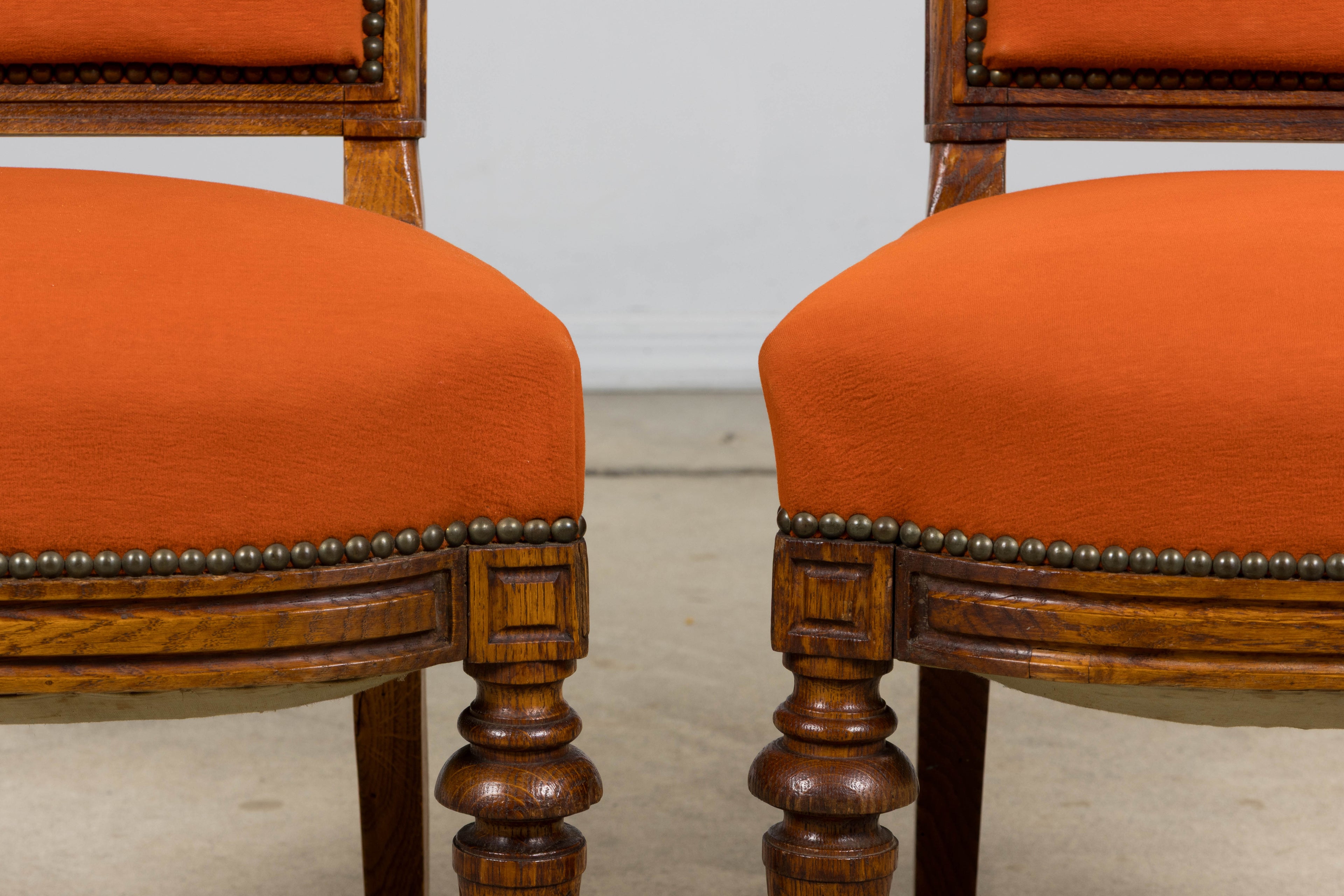 Antique French Napoleon III Style Oak Dining Chairs - Set of 12