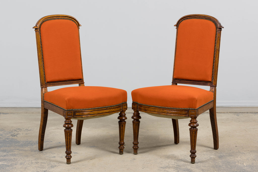 Antique French Napoleon III Style Oak Dining Chairs - Set of 12