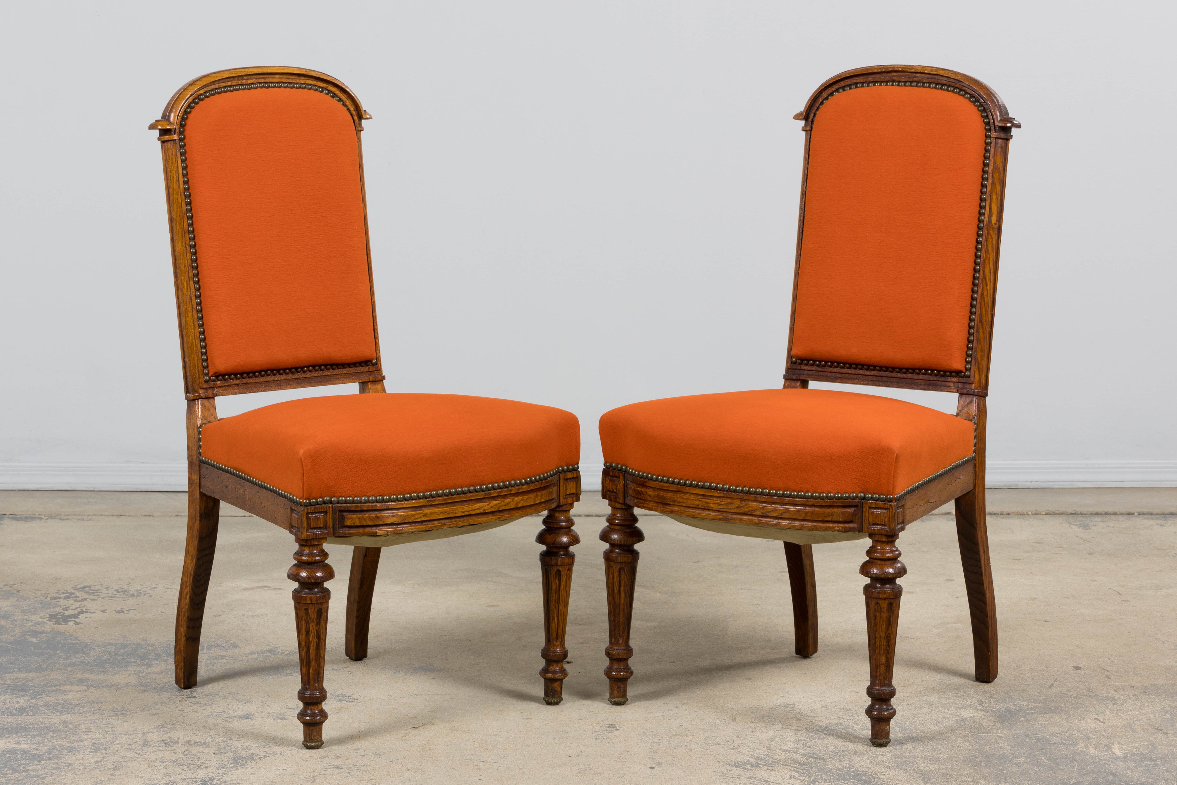 Antique French Napoleon III Style Oak Dining Chairs - Set of 12
