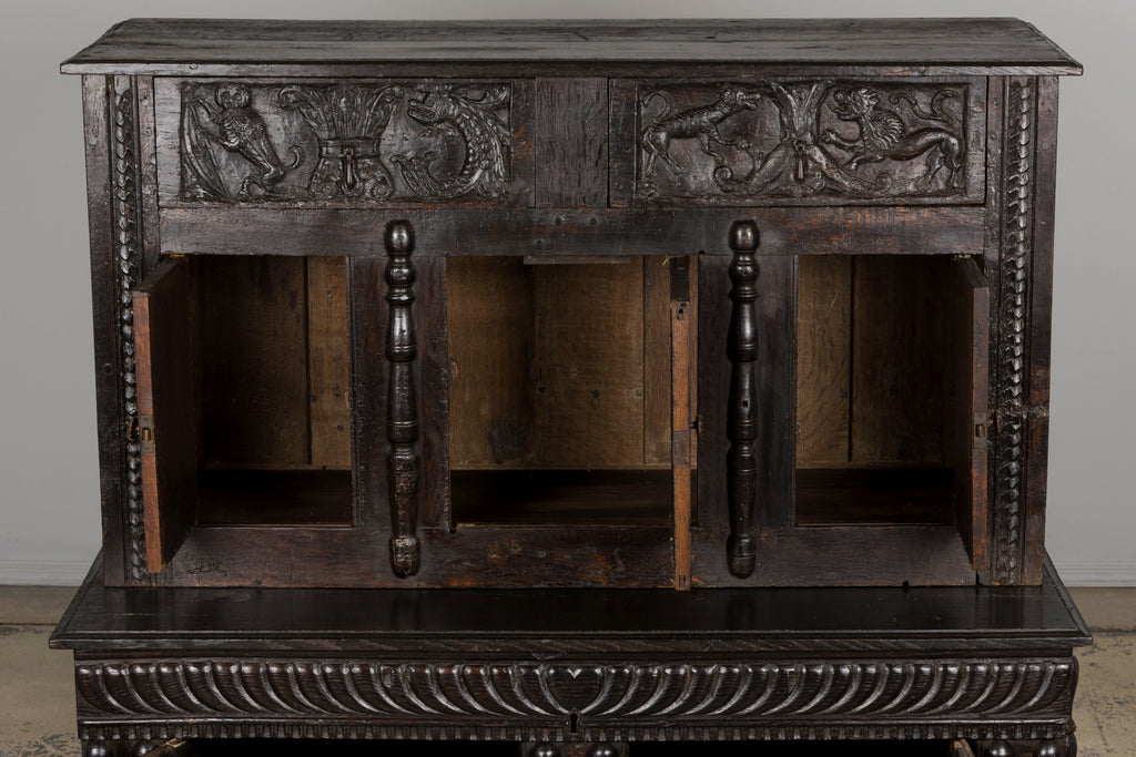ON HOLD 18th Century French Renaissance Carved Oak Cupboard Buffet