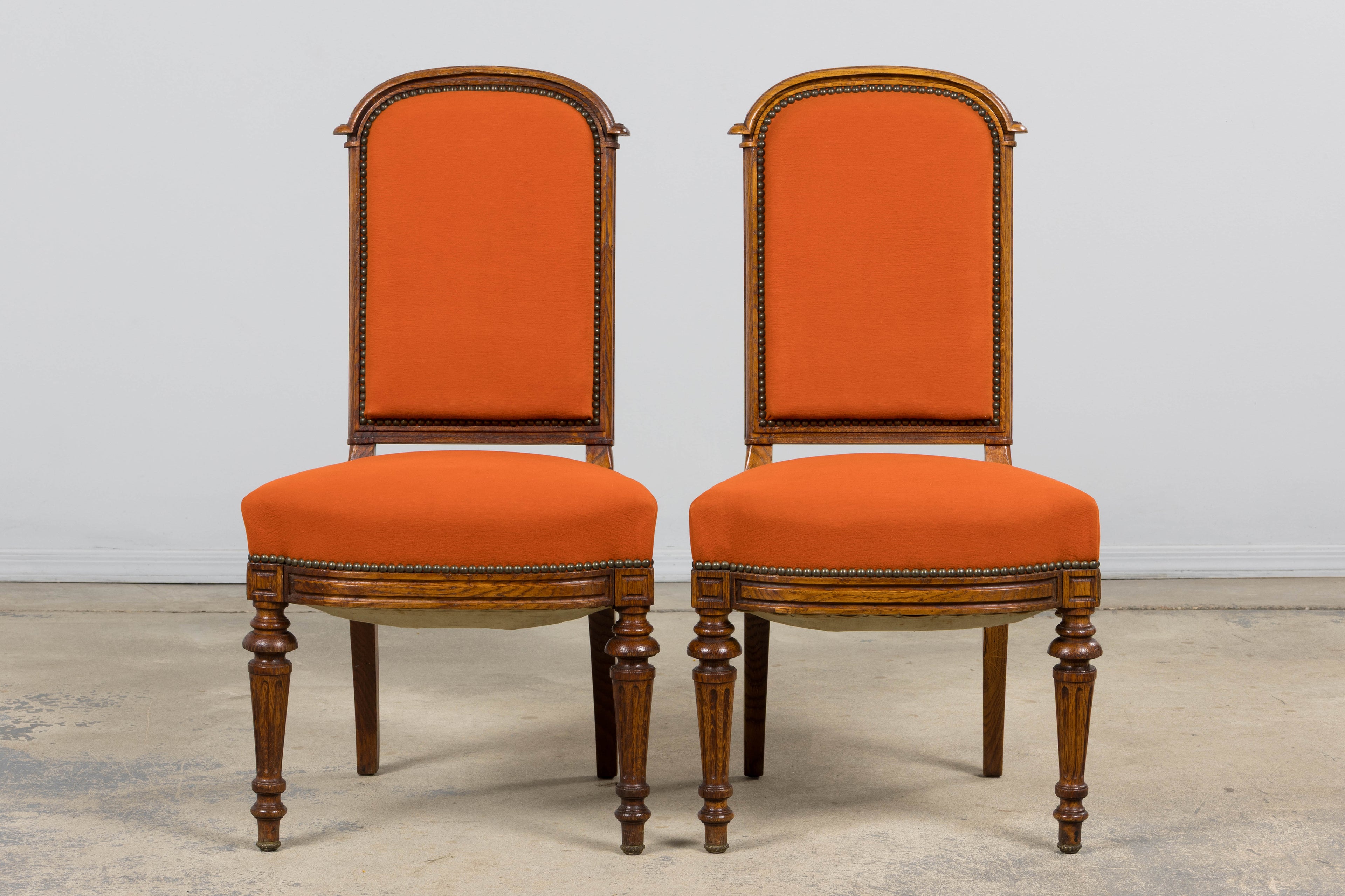 Antique French Napoleon III Style Oak Dining Chairs - Set of 12