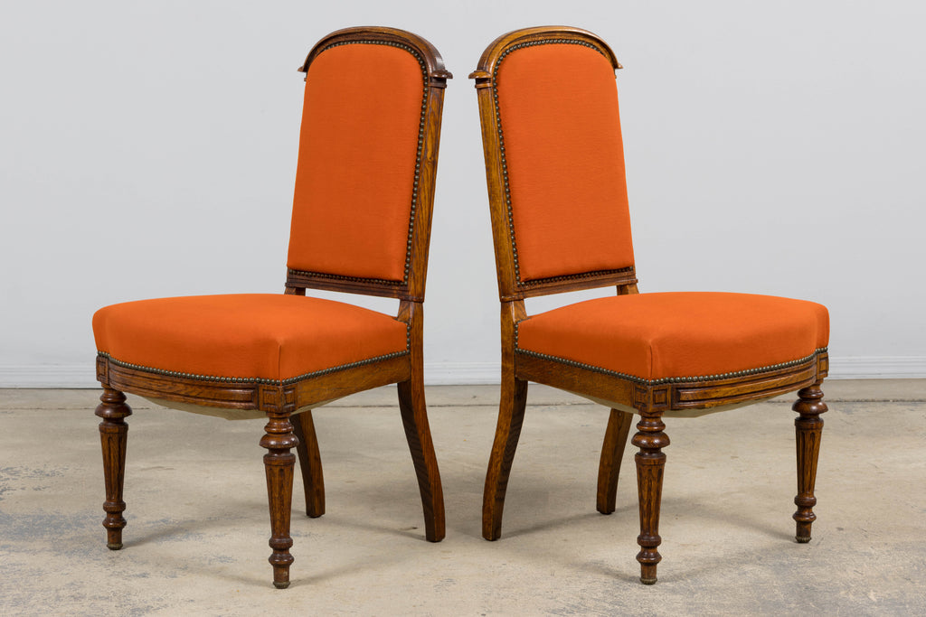 Antique French Napoleon III Style Oak Dining Chairs - Set of 12