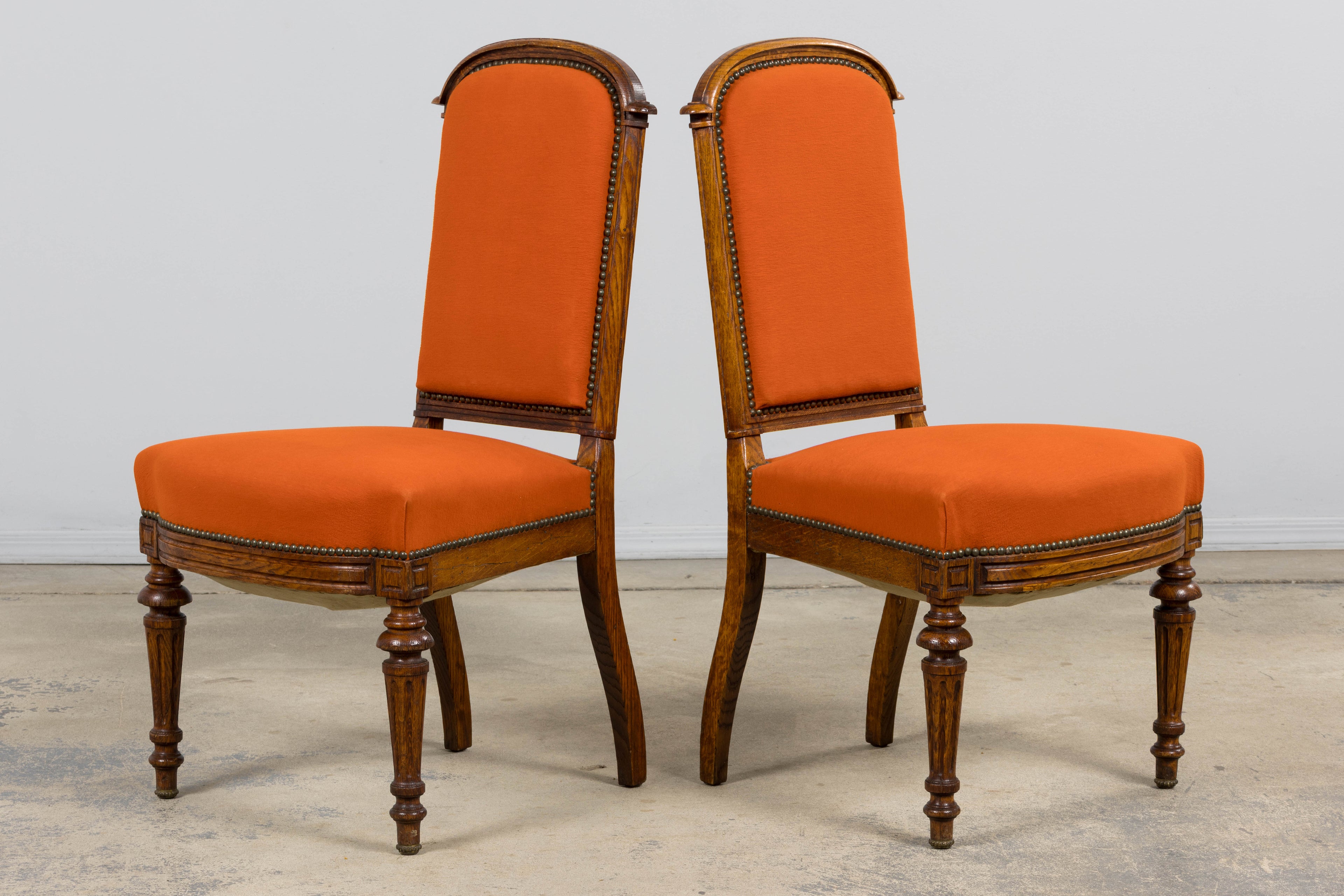 Antique French Napoleon III Style Oak Dining Chairs - Set of 12