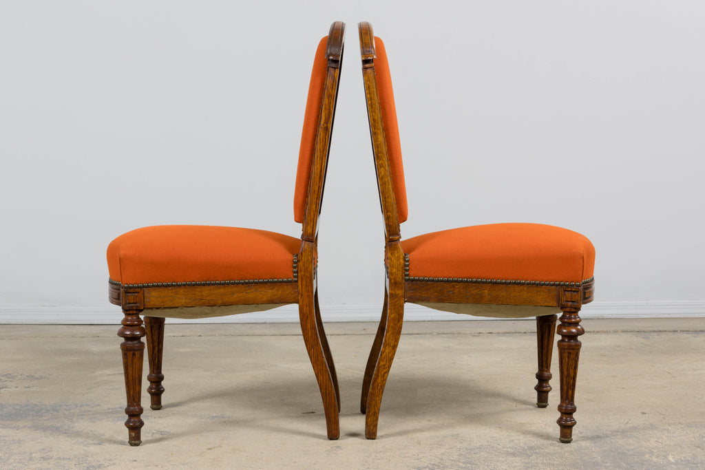 Antique French Napoleon III Style Oak Dining Chairs - Set of 12