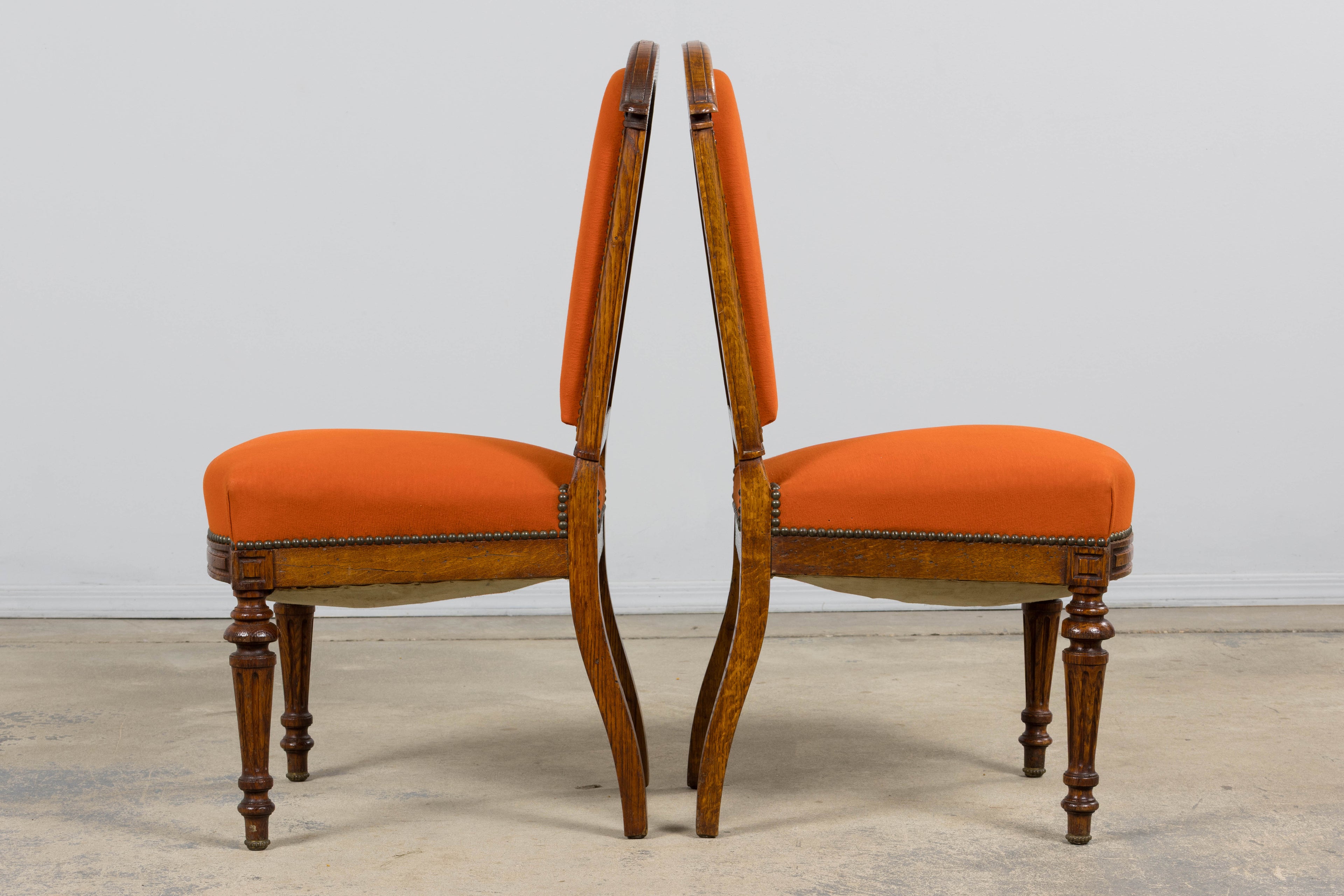 Antique French Napoleon III Style Oak Dining Chairs - Set of 12