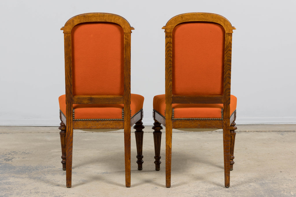 Antique French Napoleon III Style Oak Dining Chairs - Set of 12