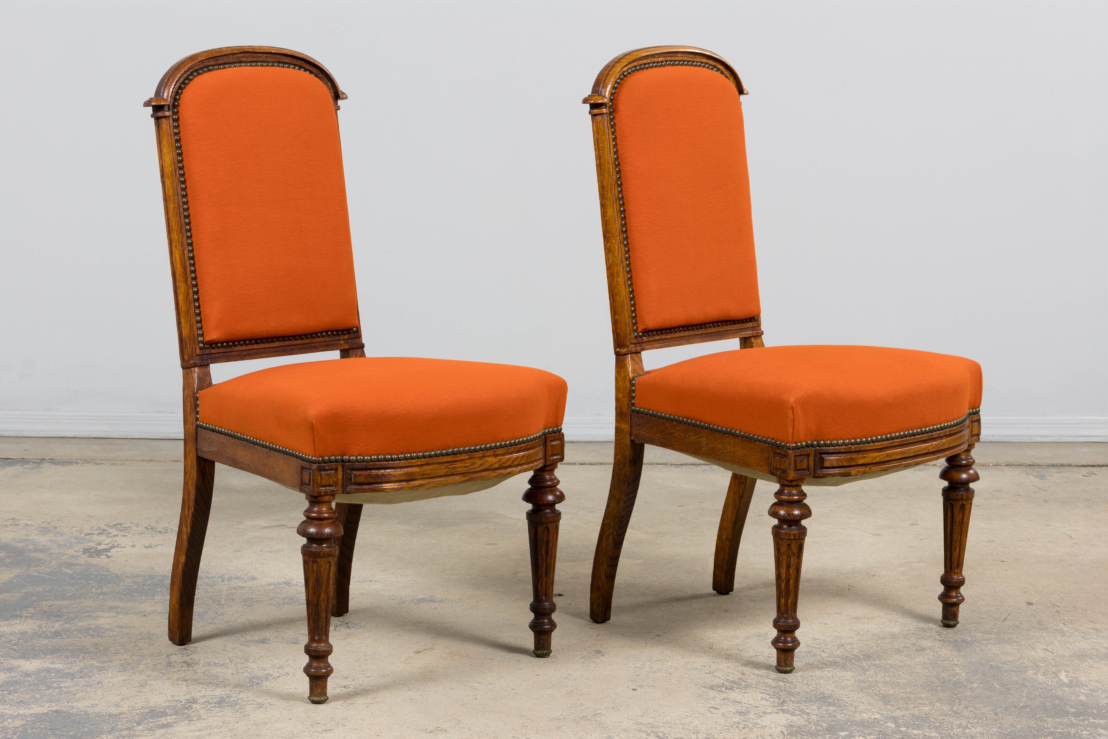 Antique French Napoleon III Style Oak Dining Chairs - Set of 12