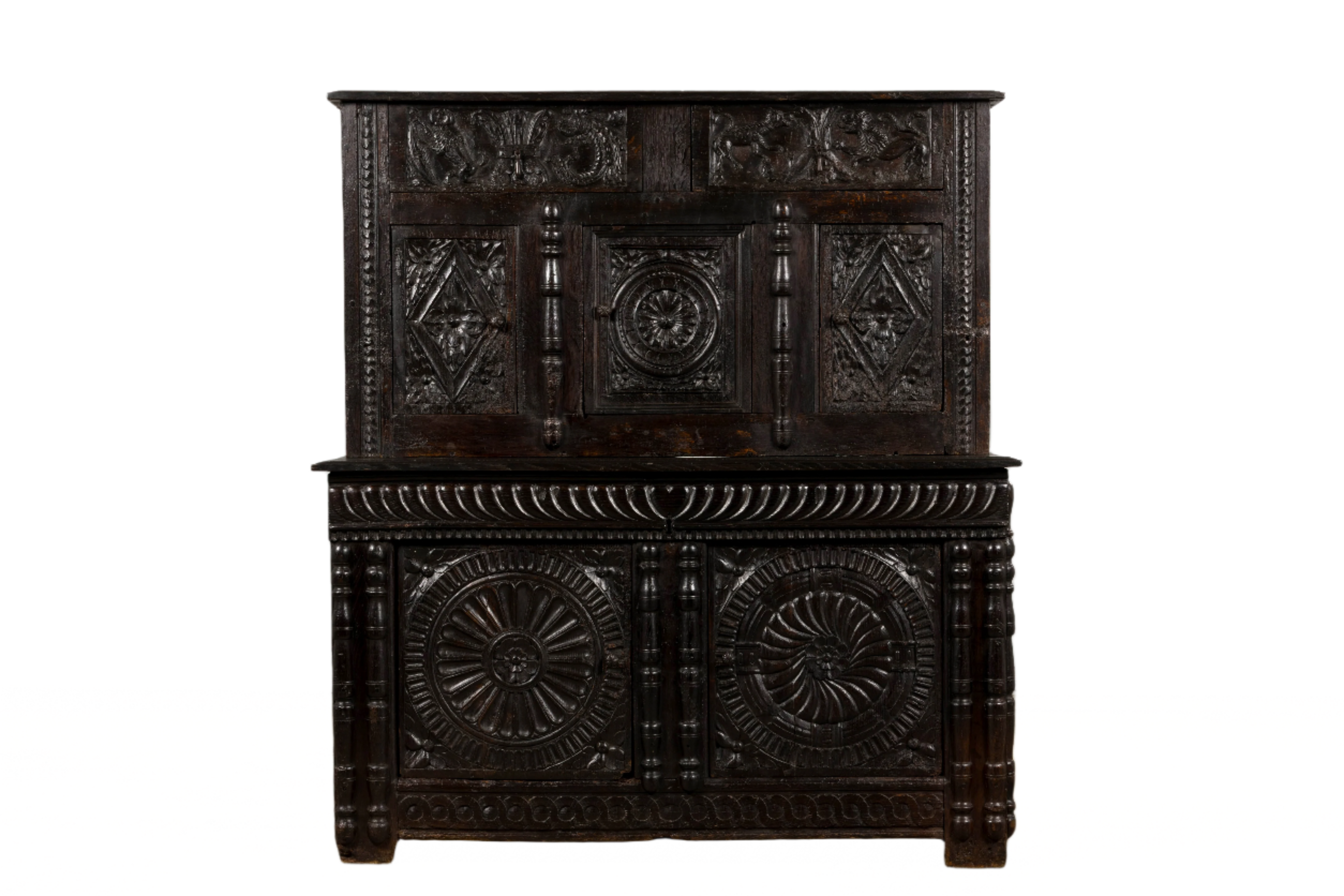ON HOLD 18th Century French Renaissance Carved Oak Cupboard Buffet