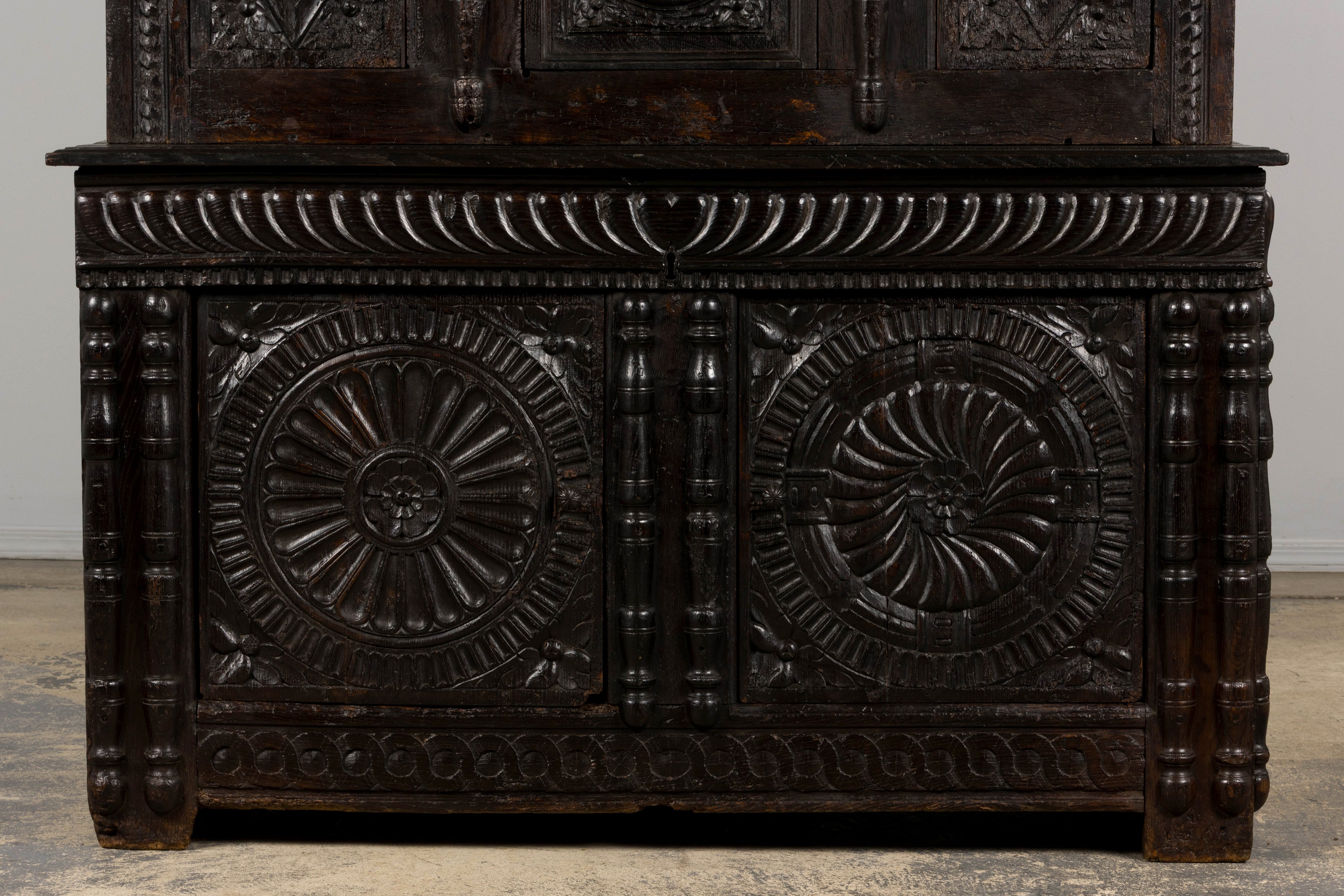 ON HOLD 18th Century French Renaissance Carved Oak Cupboard Buffet
