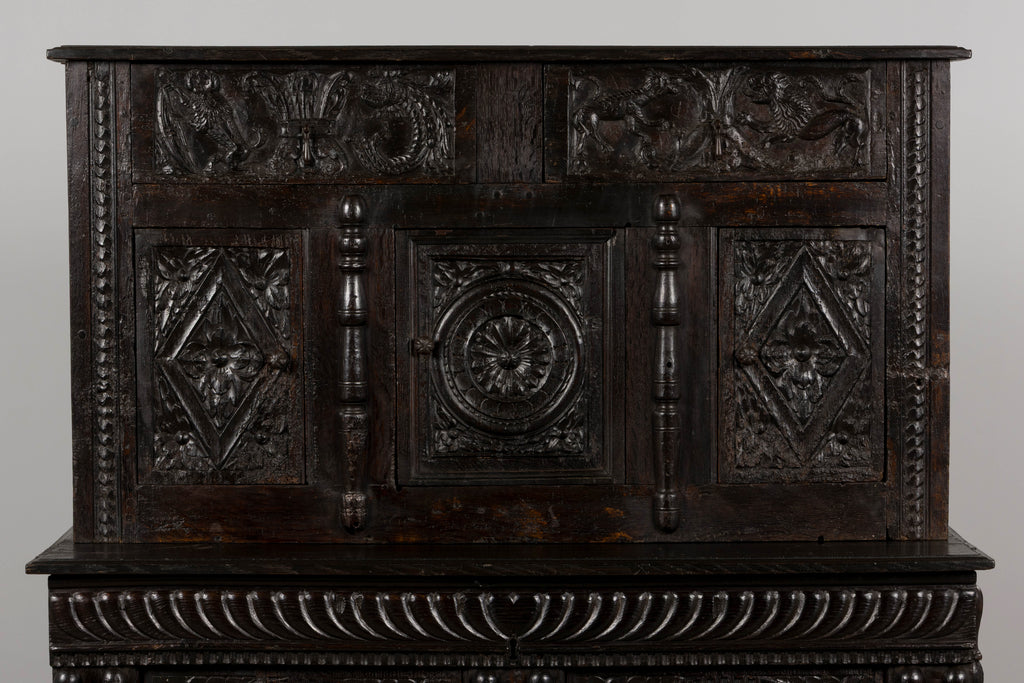 ON HOLD 18th Century French Renaissance Carved Oak Cupboard Buffet