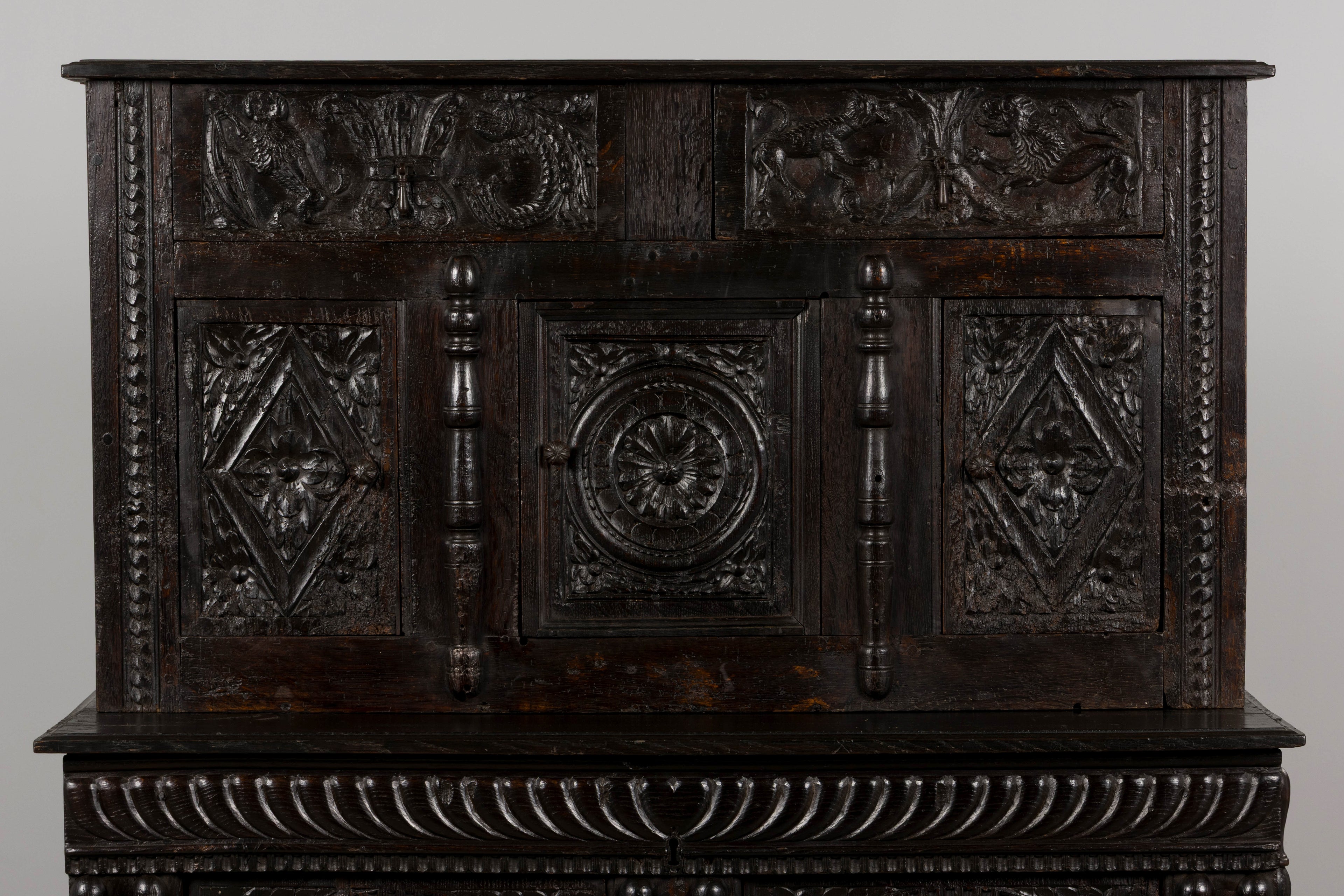 ON HOLD 18th Century French Renaissance Carved Oak Cupboard Buffet