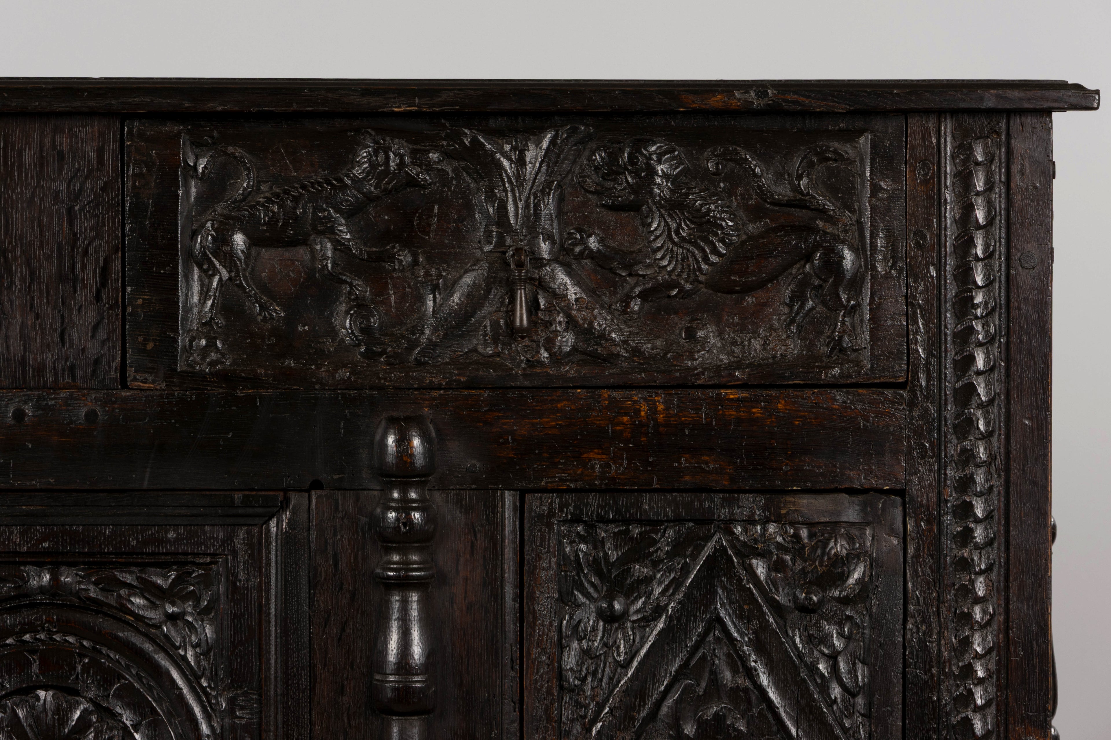 ON HOLD 18th Century French Renaissance Carved Oak Cupboard Buffet