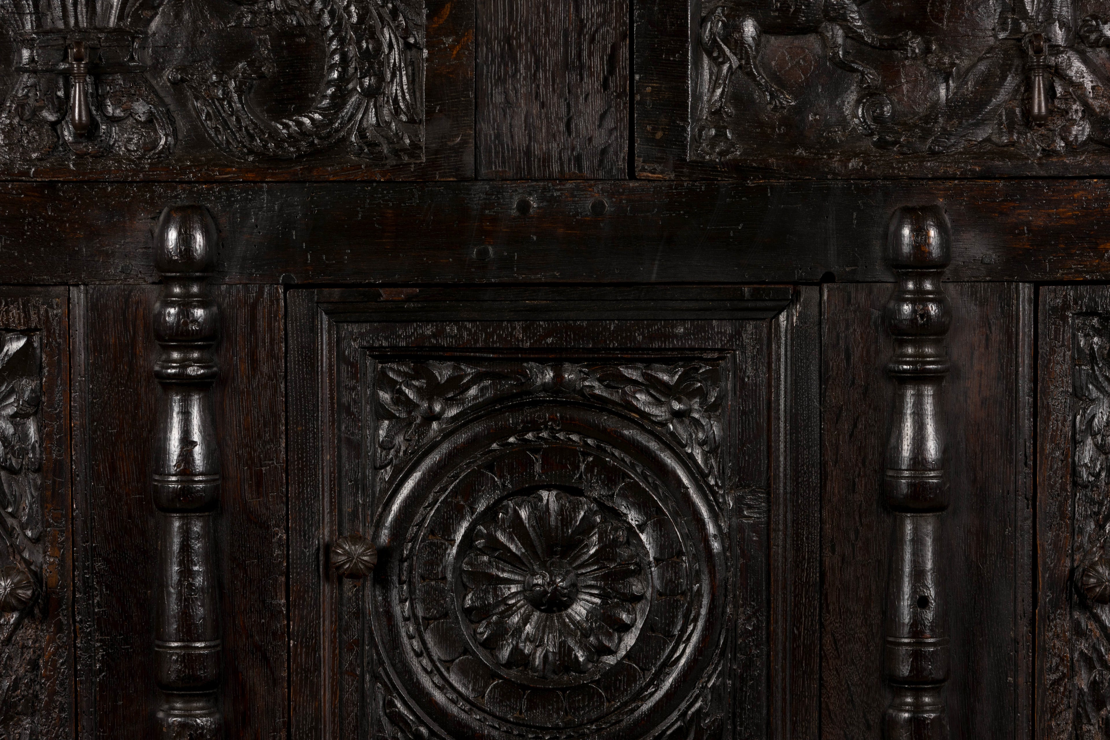 ON HOLD 18th Century French Renaissance Carved Oak Cupboard Buffet
