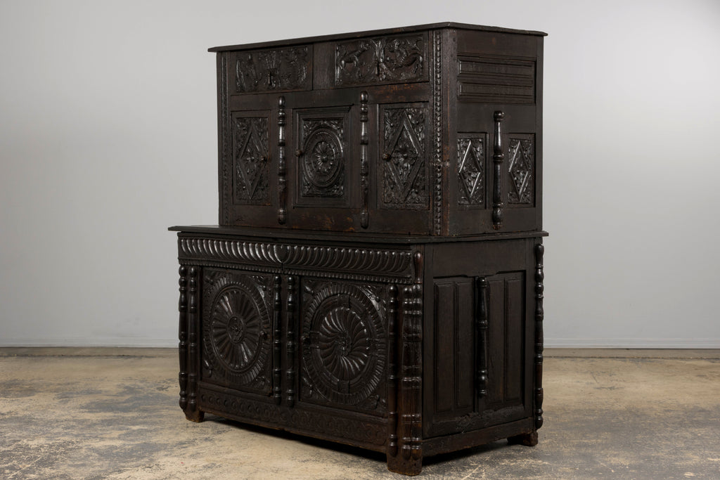 ON HOLD 18th Century French Renaissance Carved Oak Cupboard Buffet