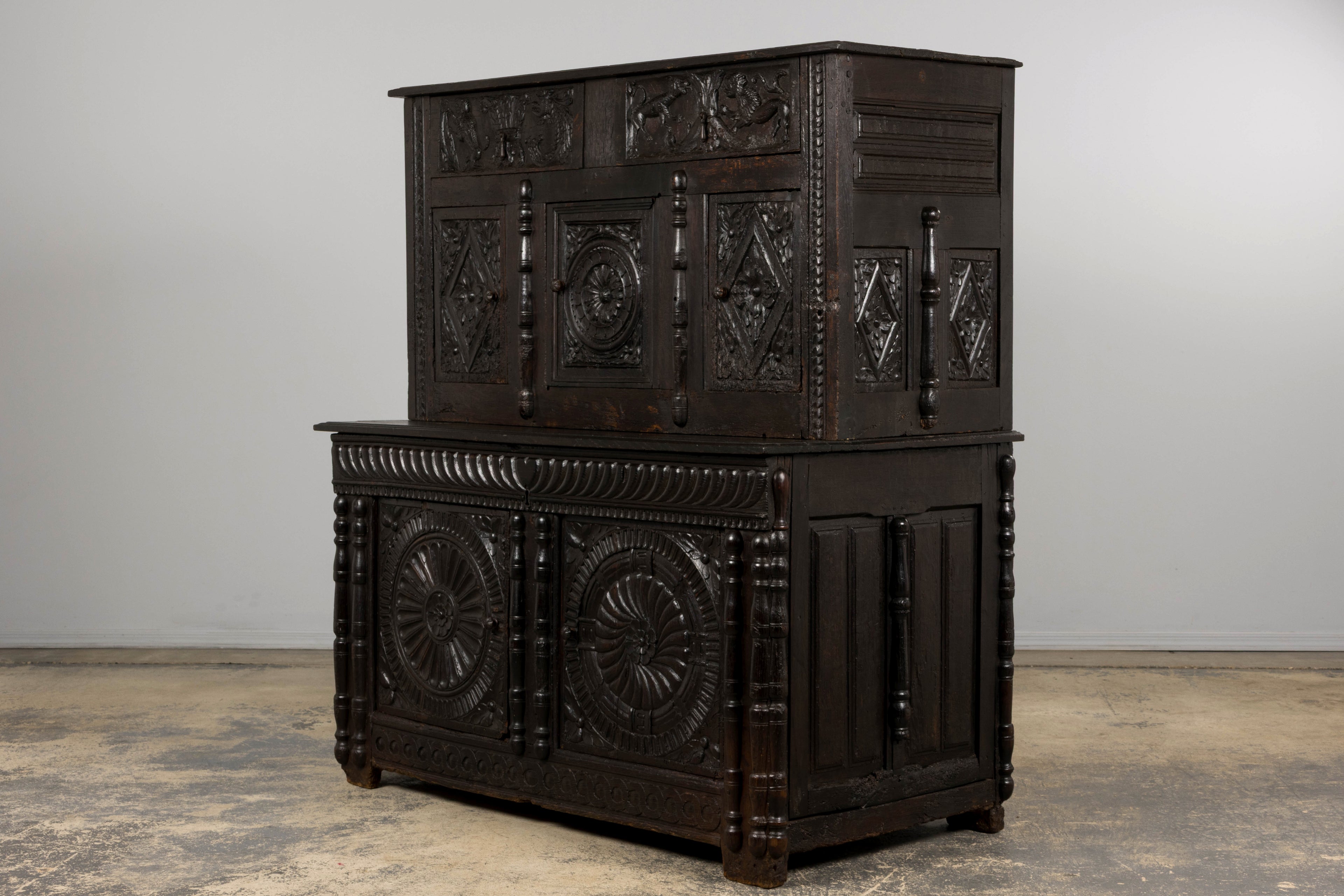 ON HOLD 18th Century French Renaissance Carved Oak Cupboard Buffet