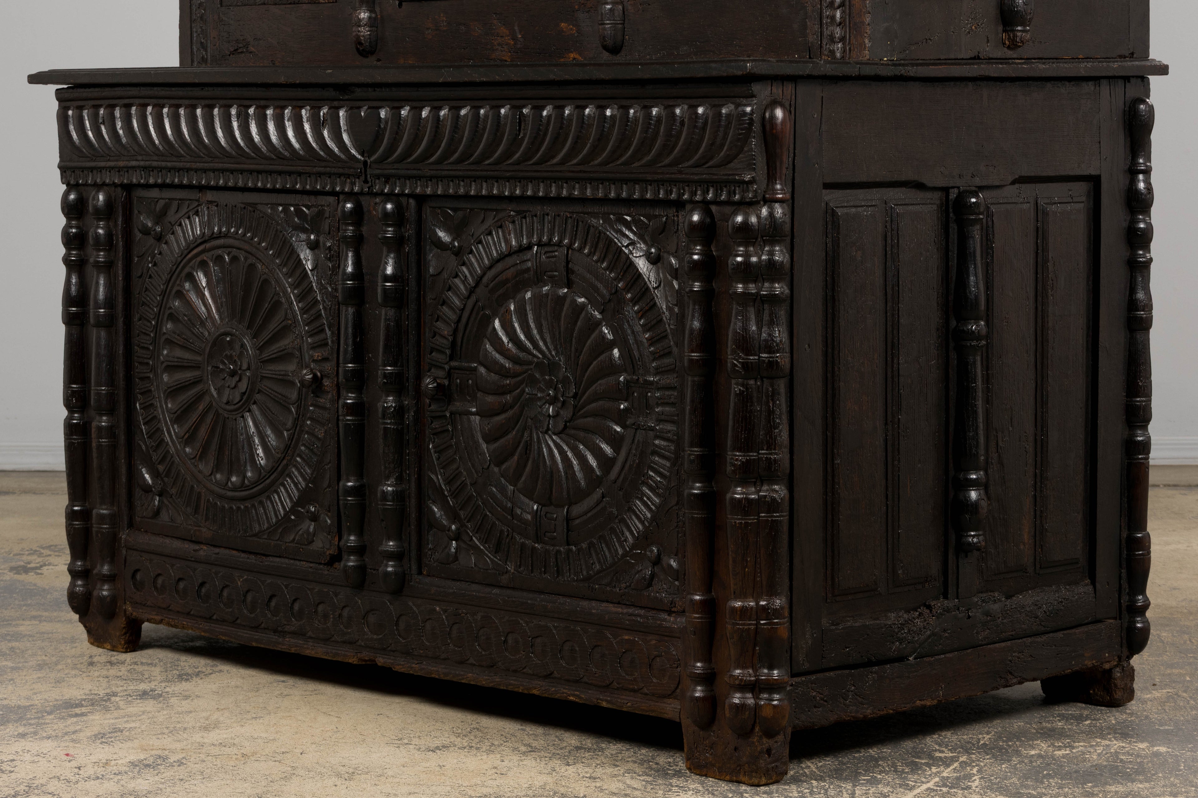 ON HOLD 18th Century French Renaissance Carved Oak Cupboard Buffet