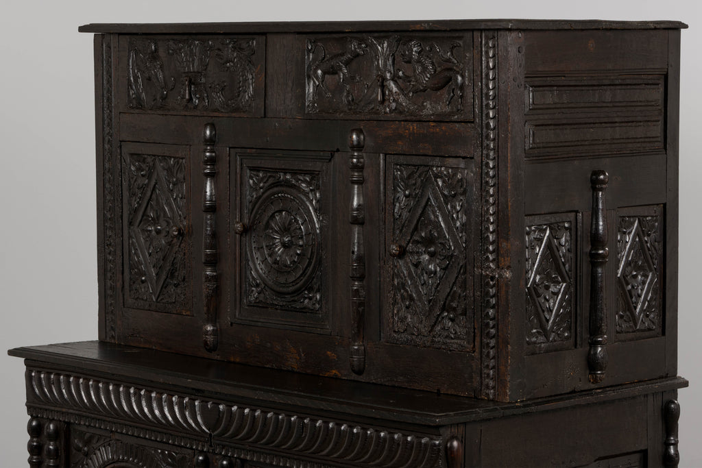 ON HOLD 18th Century French Renaissance Carved Oak Cupboard Buffet