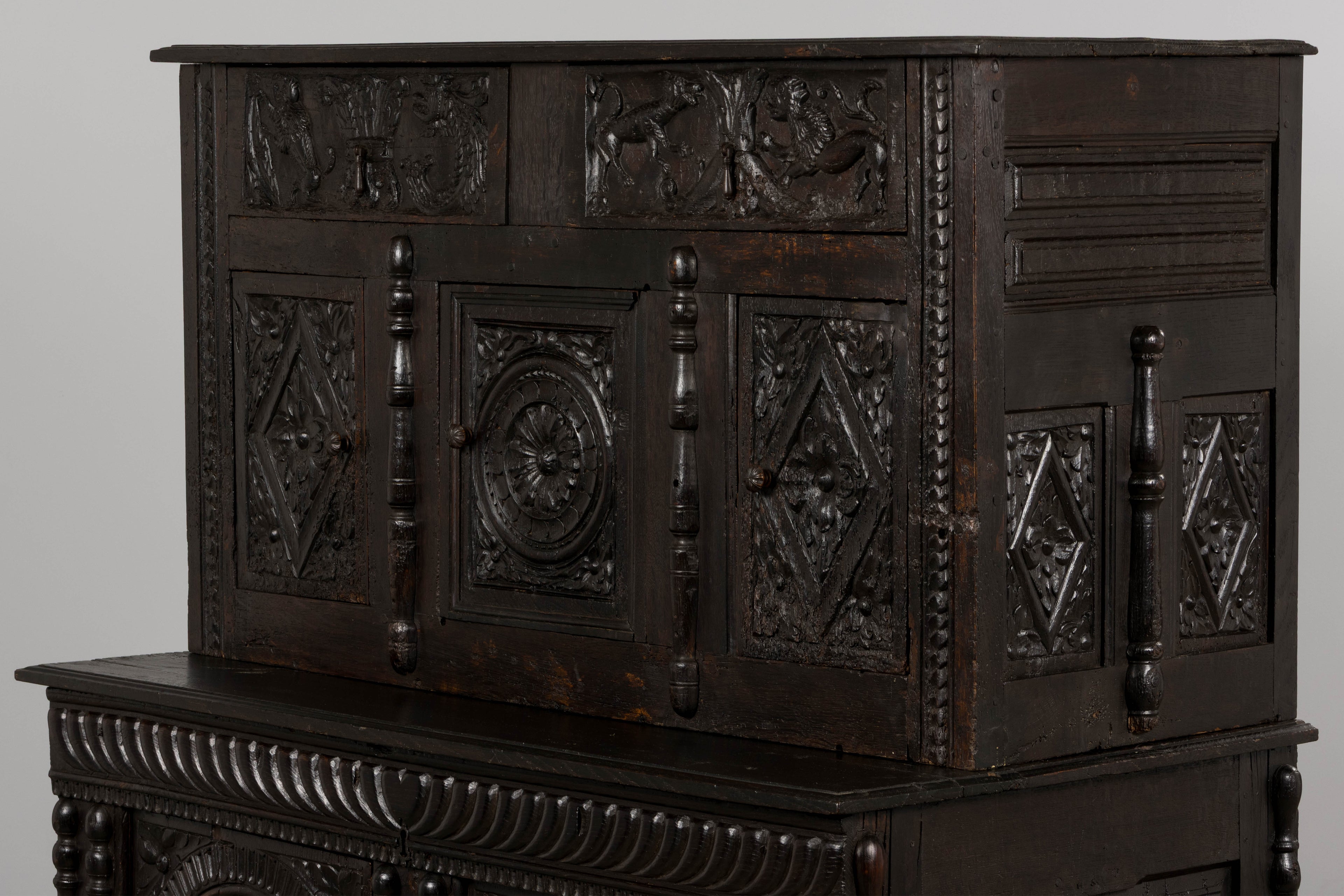 ON HOLD 18th Century French Renaissance Carved Oak Cupboard Buffet