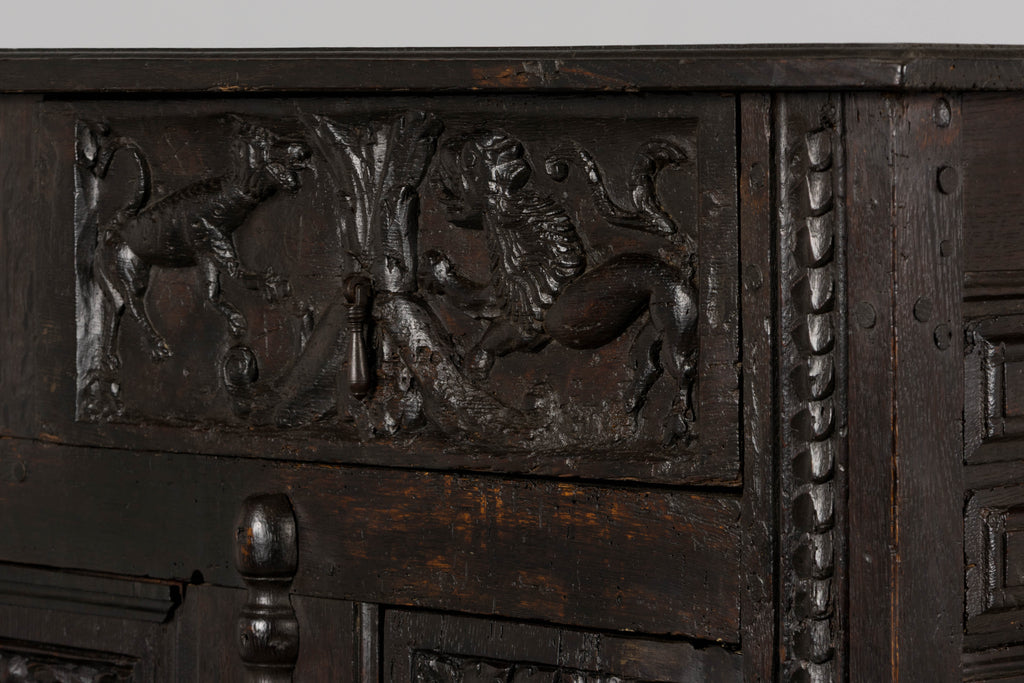 ON HOLD 18th Century French Renaissance Carved Oak Cupboard Buffet