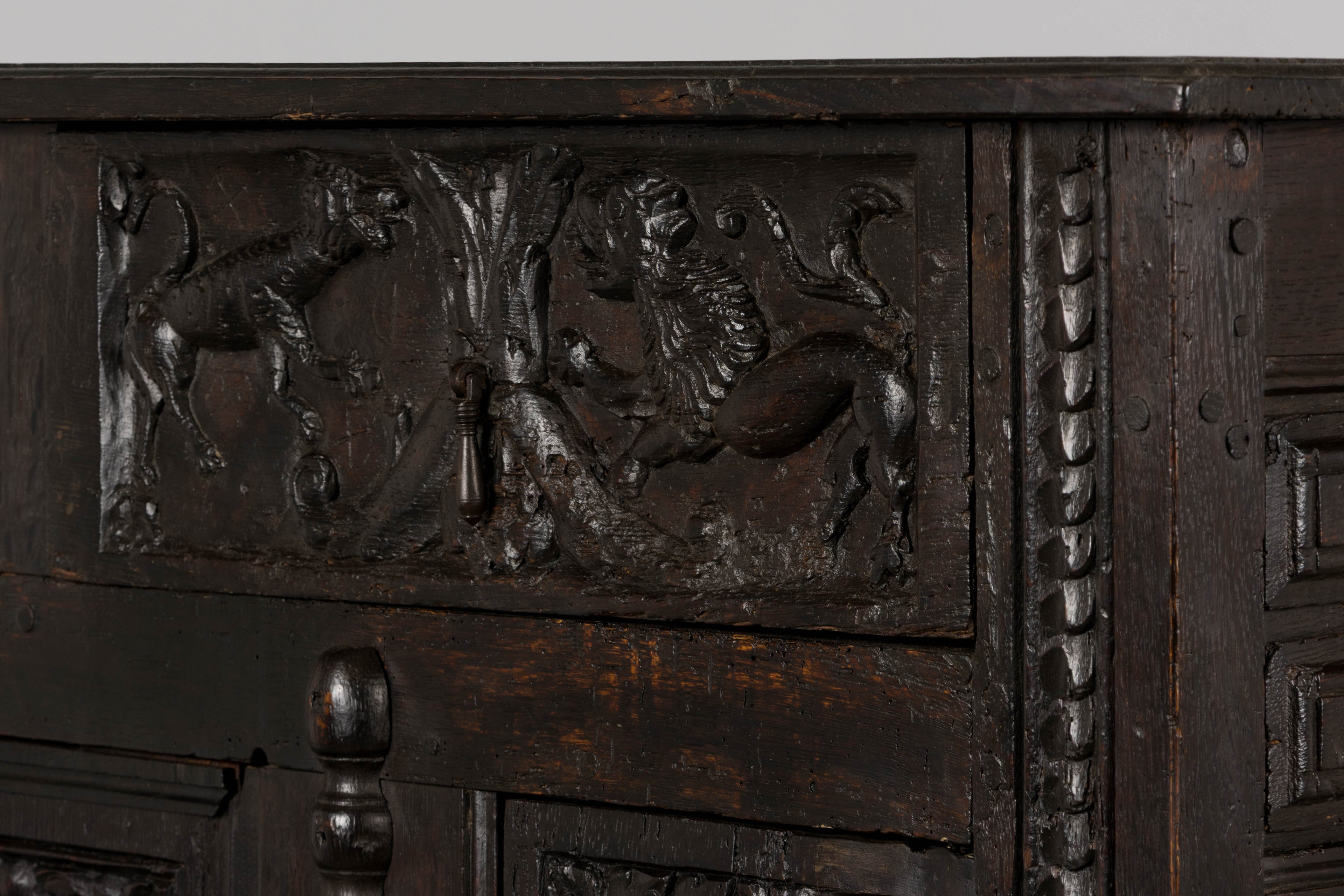 ON HOLD 18th Century French Renaissance Carved Oak Cupboard Buffet