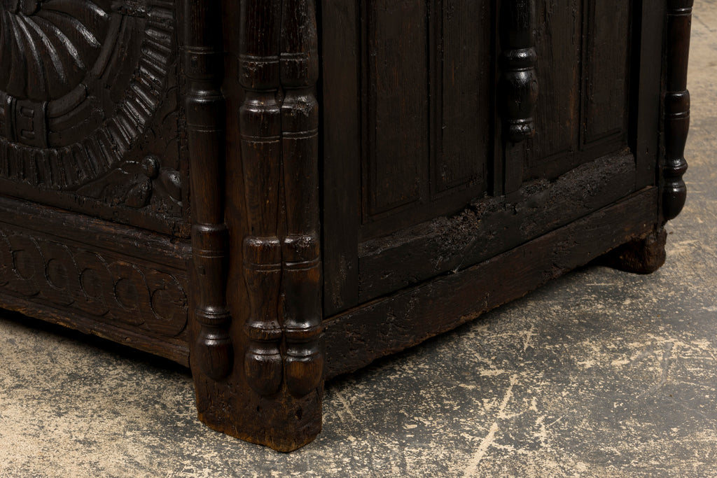 ON HOLD 18th Century French Renaissance Carved Oak Cupboard Buffet