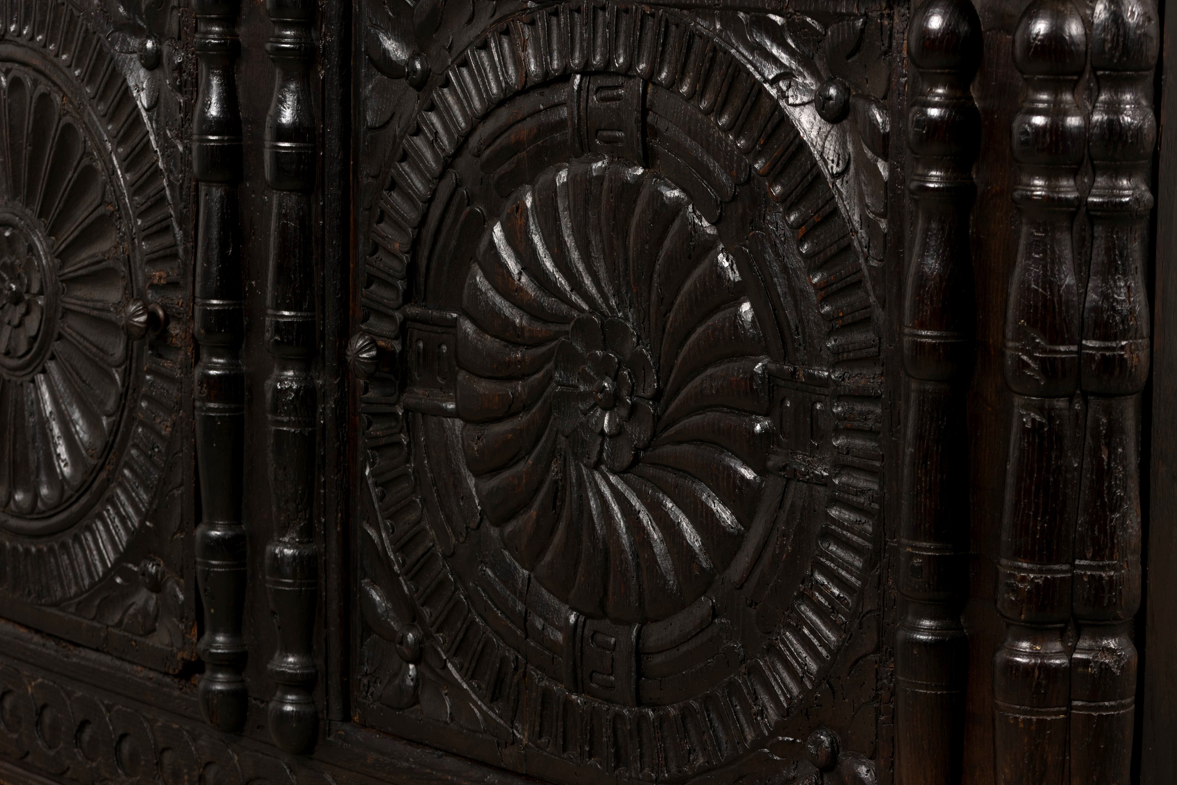 ON HOLD 18th Century French Renaissance Carved Oak Cupboard Buffet