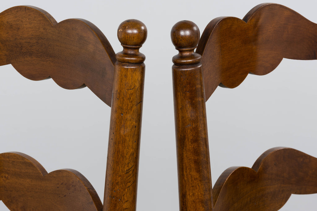 Antique French Provincial Ladderback Walnut Dining Chairs with Rush Seats – Set of 6