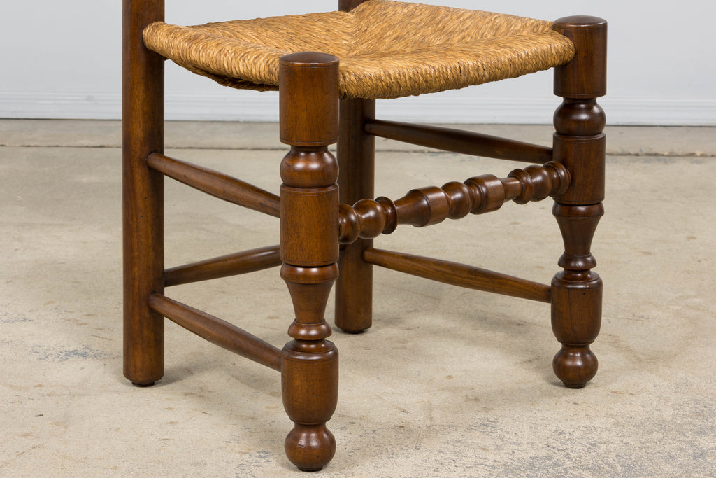 Antique French Provincial Ladderback Walnut Dining Chairs with Rush Seats – Set of 6