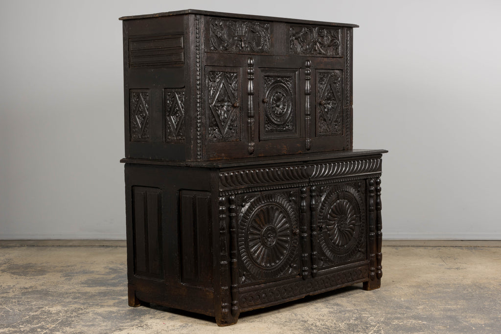 ON HOLD 18th Century French Renaissance Carved Oak Cupboard Buffet