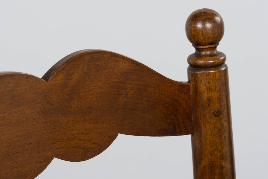 Antique French Provincial Ladderback Walnut Dining Chairs with Rush Seats – Set of 6